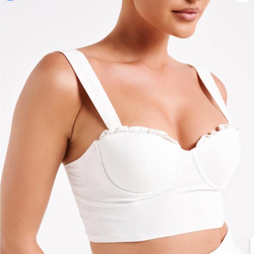 Meshki Hilaria Cupped Linen Crop Top White XS NWT - Picture 2 of 10